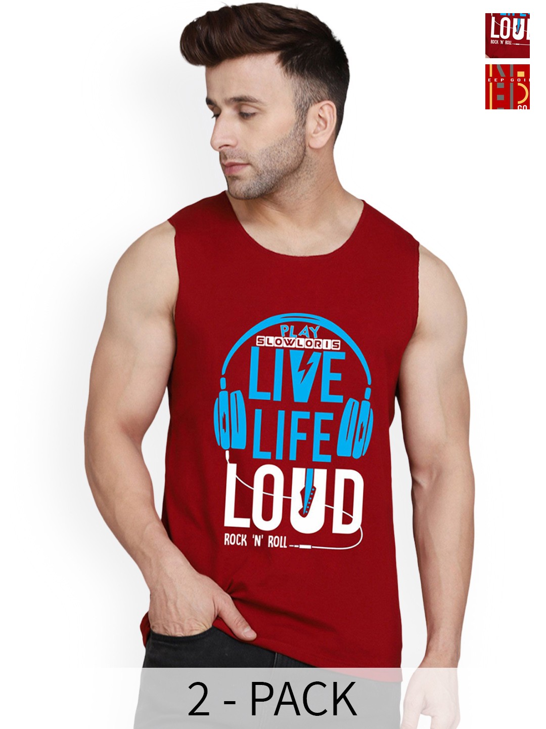 

SLOWLORIS Pack Of 2 Printed Innerwear Vests SL26 COMBO (LOUD MAROON) (KEEP RED)