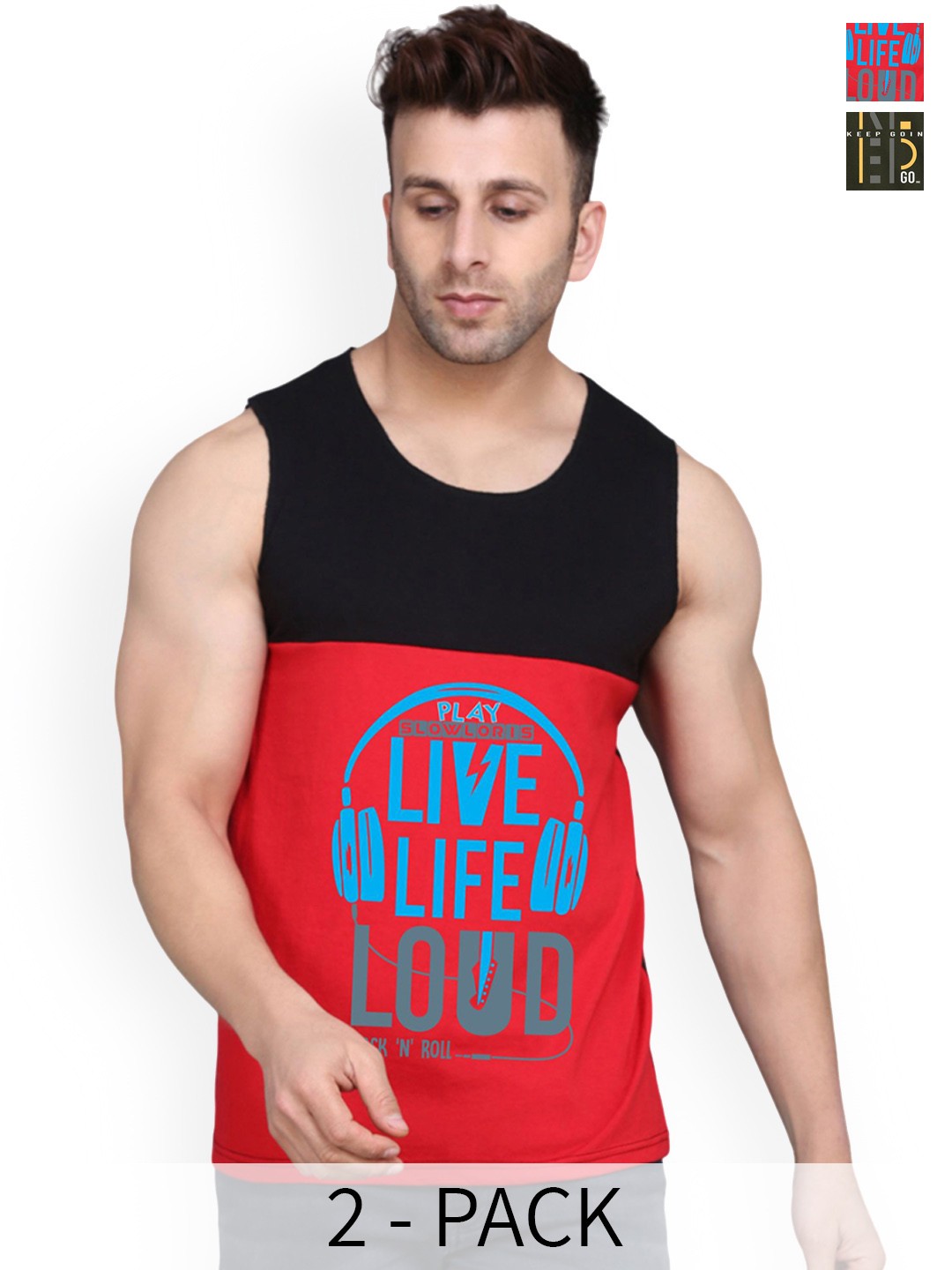 

SLOWLORIS Men Pack Of 2 Printed Cotton Innerwear Vests, Black