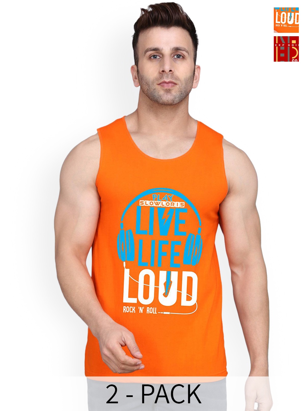 

SLOWLORIS Pack Of 2 Printed Innerwear Vests, Orange