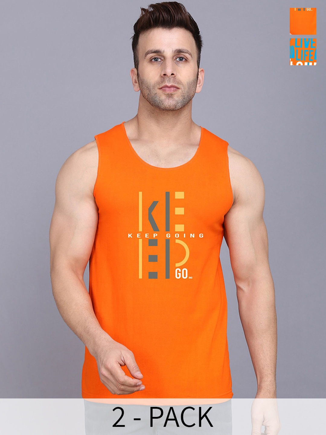 

SLOWLORIS Pack Of 2 Printed Innerwear Vests SL26 COMBO, Orange