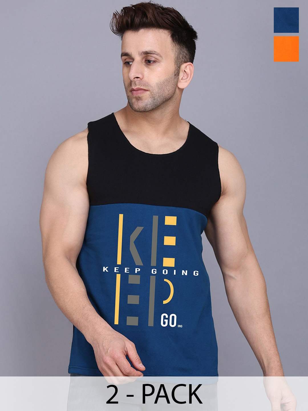 

SLOWLORIS Pack Of 2 Printed Innerwear Vests SL26 COMBO (LOUD ORANGE) (KEEP BLKPCK)
