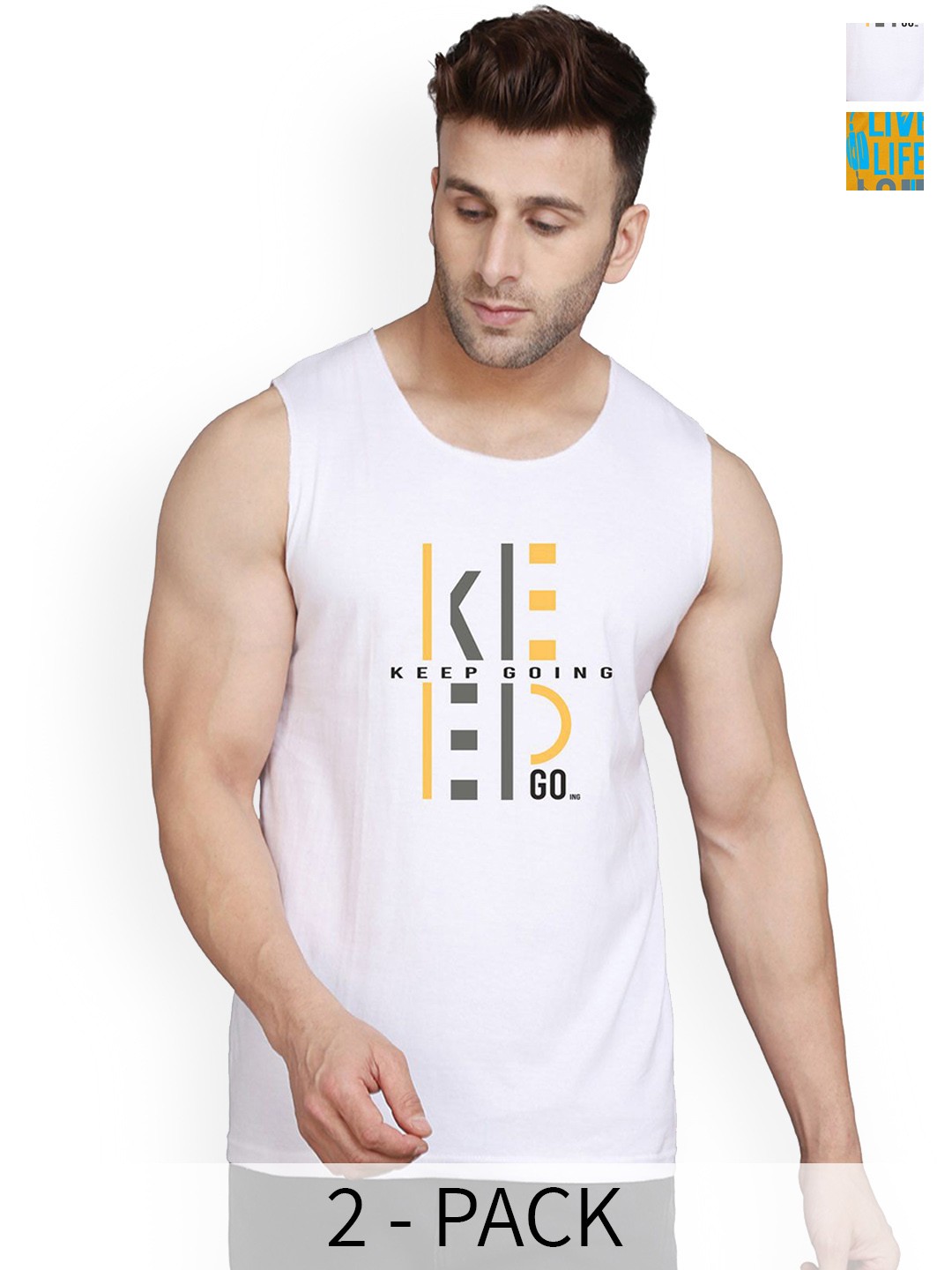

SLOWLORIS Pack Of 2 Printed Innerwear Gym Vests, Mustard