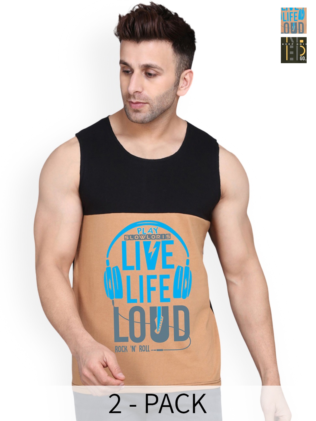 

SLOWLORIS Pack Of 2 Printed Innerwear Vests SL26 COMBO (LOUD BLKRST) (KEEP OLIVE), Black