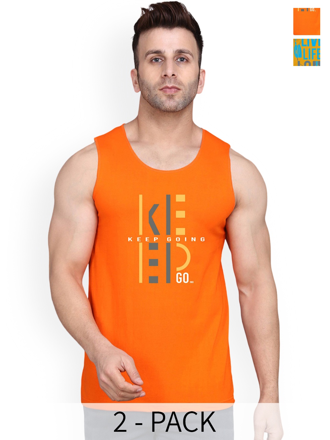 

SLOWLORIS Men Pack Of 2 Printed Cotton Innerwear Vests, Mustard