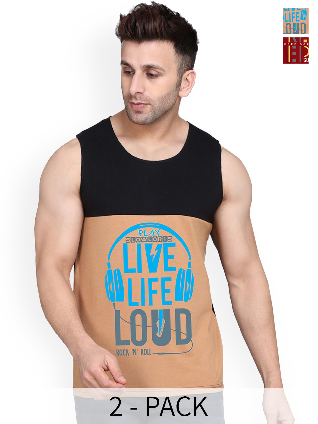 

SLOWLORIS Pack Of 2 Printed Innerwear Vests SL26 COMBO (LOUD BLKRST) (KEEP MAROON), Black