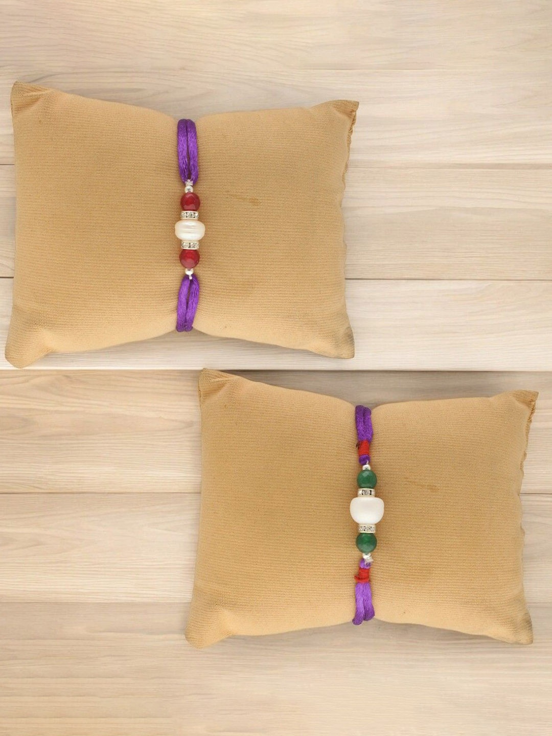

Sri Jagdamba Pearls Dealer Set of 2 Pearls Beaded Thread Rakhis, Silver