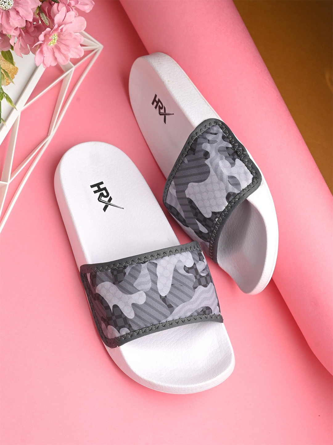 

HRX by Hrithik Roshan Women Printed Slip On Open Toe Sliders, Grey