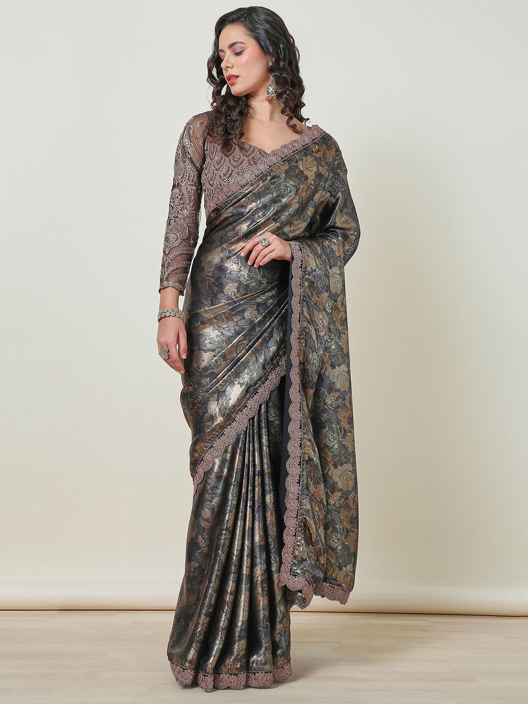 

Soch Floral Printed Embroidered Saree, Grey
