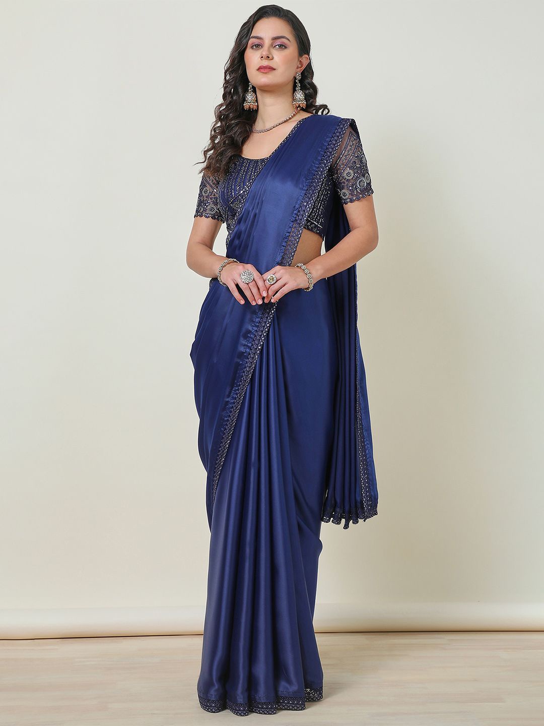 

Soch Embroidered Organza Saree, Navy blue