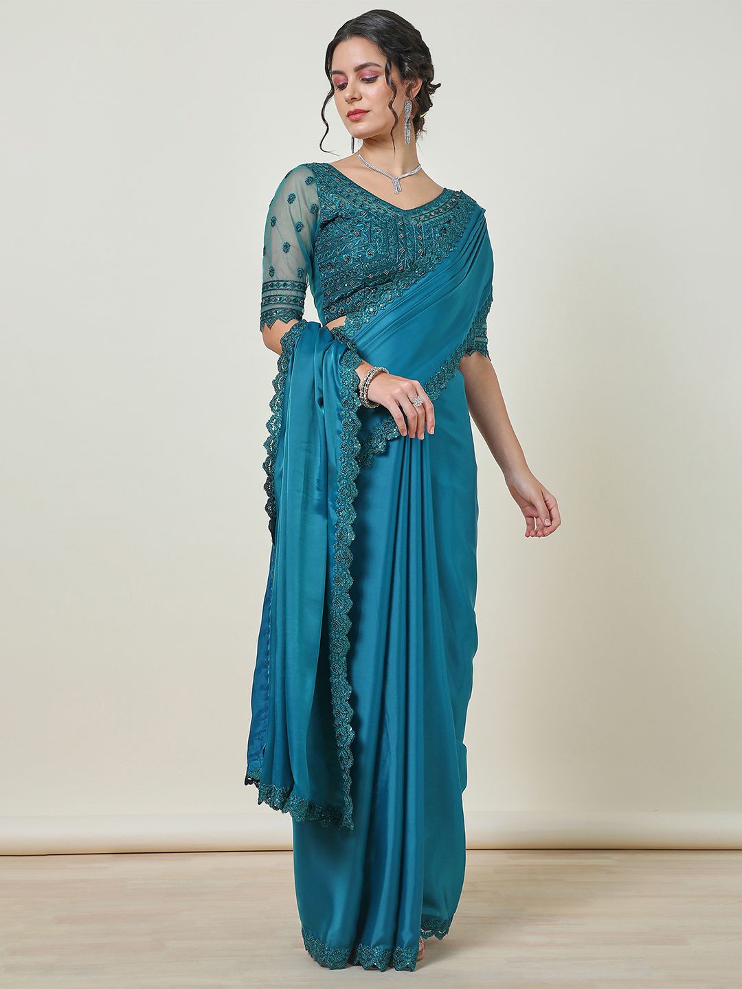 

Soch Sequinned Embroidered Organza Saree, Teal