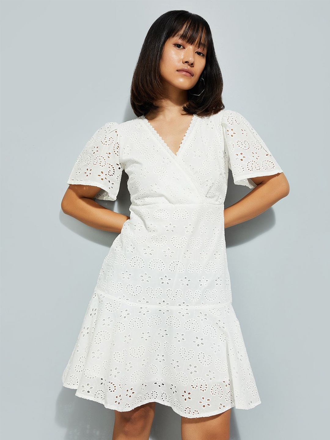 

max URB_N Women Schiffli Tiered Dress, White