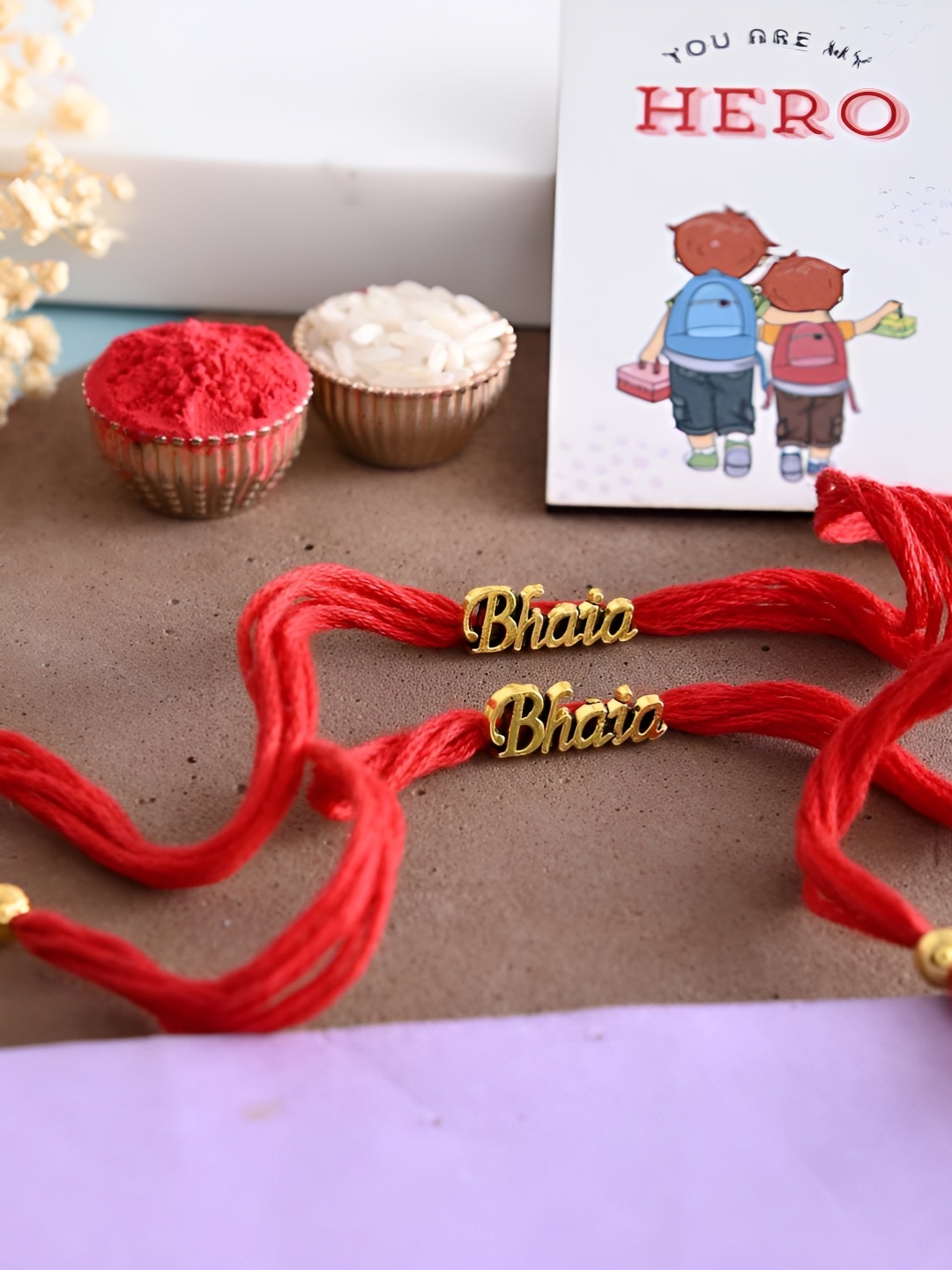 

Ascension Set Of 3 Rakhi With Fridge Magnet & Roli Chwal, Red