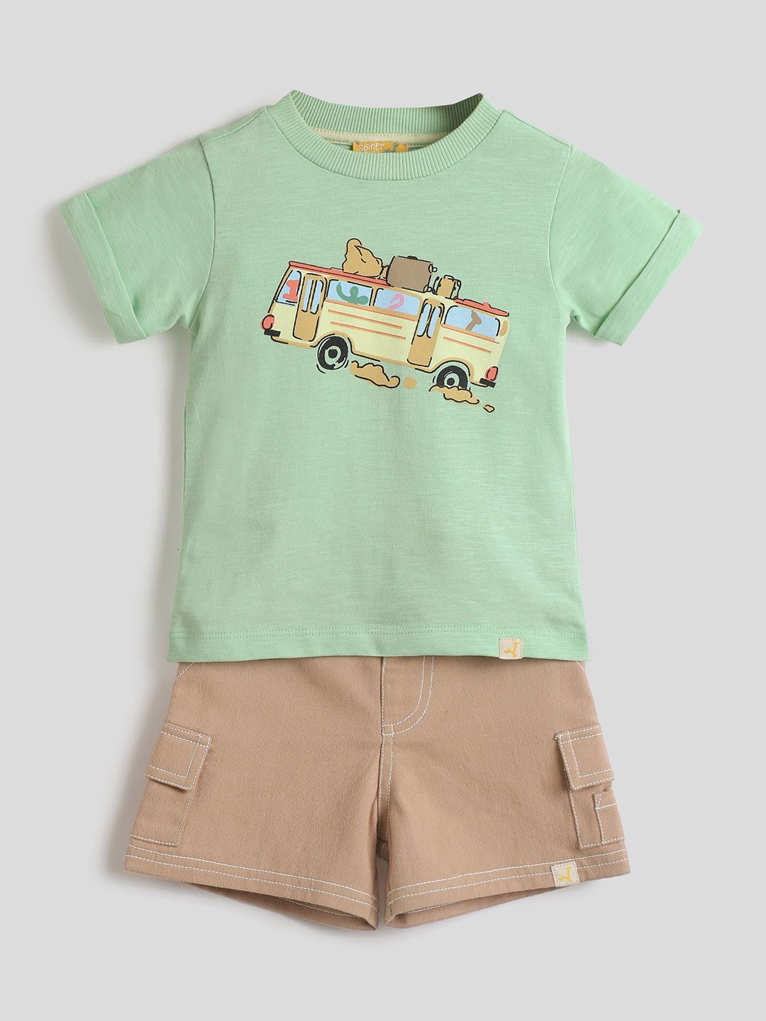

Somersault Boys Printed Pure Cotton T-shirt With Shorts, Green