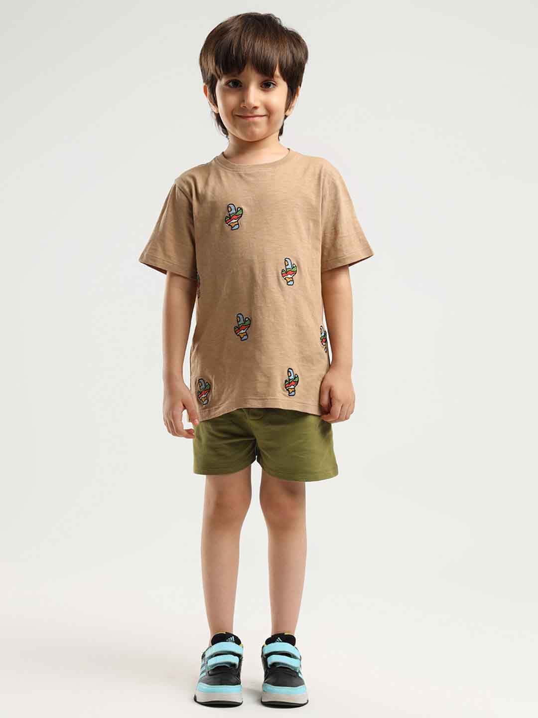 

Somersault Desert Safari Boys Embroidered Pure Cotton T-shirt with Shorts, Brown