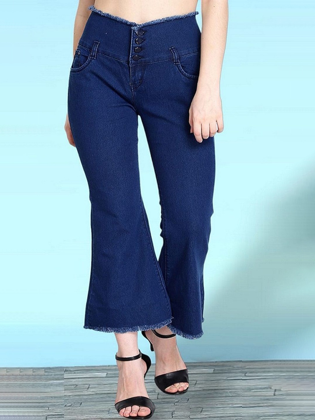 

Perfect Outlet Women Flared Mid-Rise Clean Look Jeans, Blue