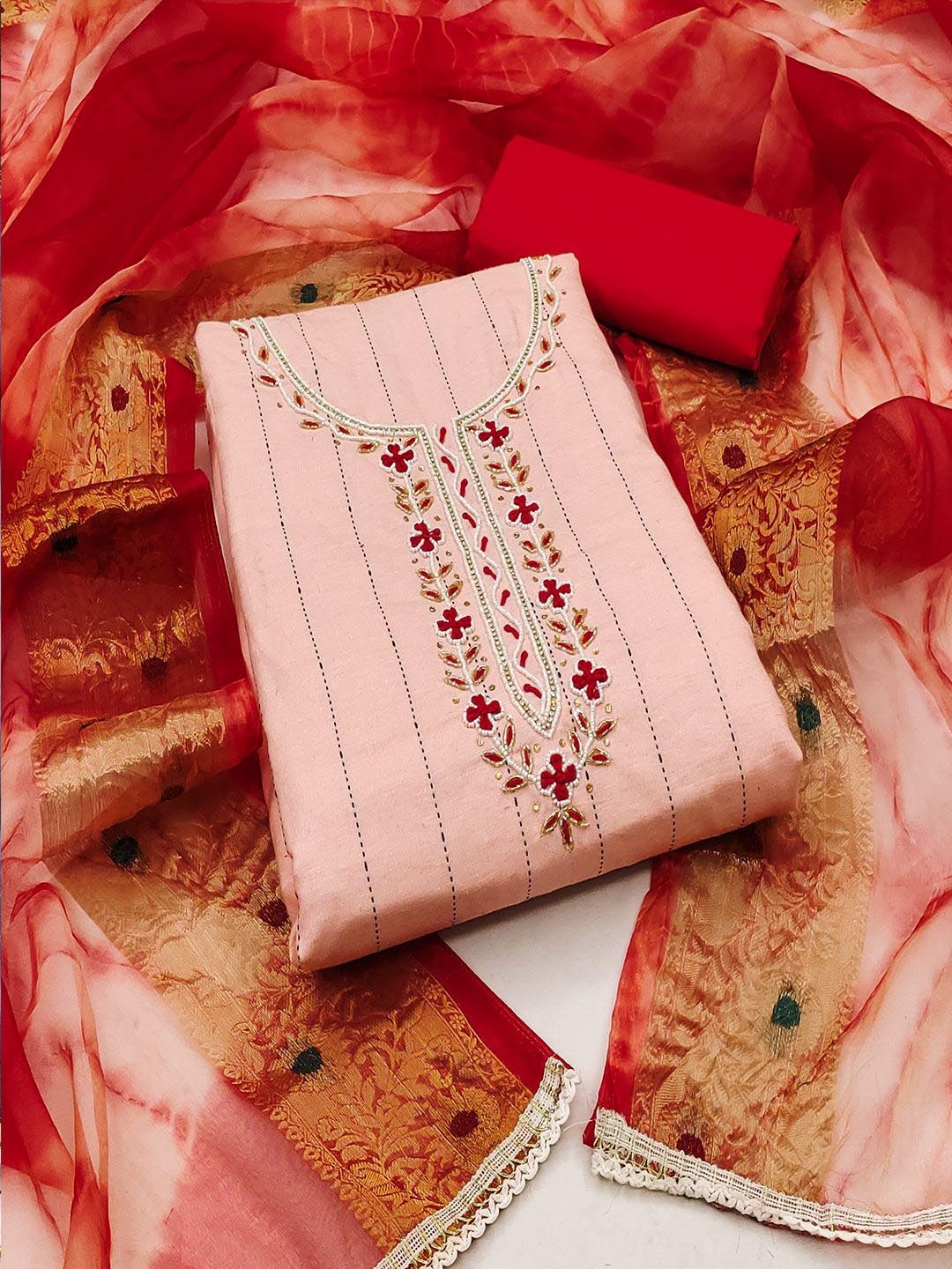 

Lilots Unstitched Dress Material, Peach