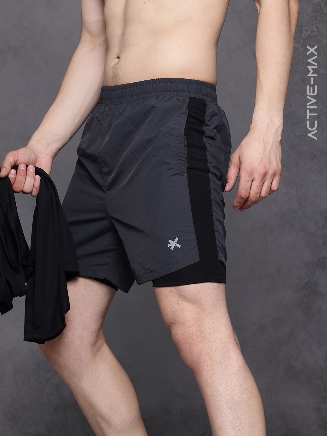 

HRX by Hrithik Roshan Men Brand Logo Print Running Shorts with Reflective Detail, Grey