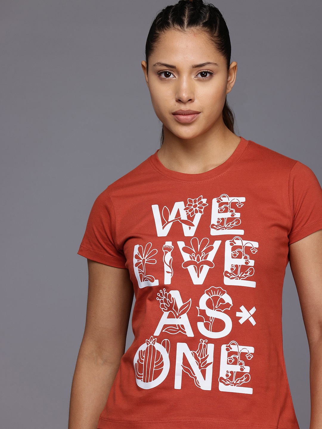 

HRX by Hrithik Roshan Typography Print Outdoor Pure Cotton T-shirt, Rust