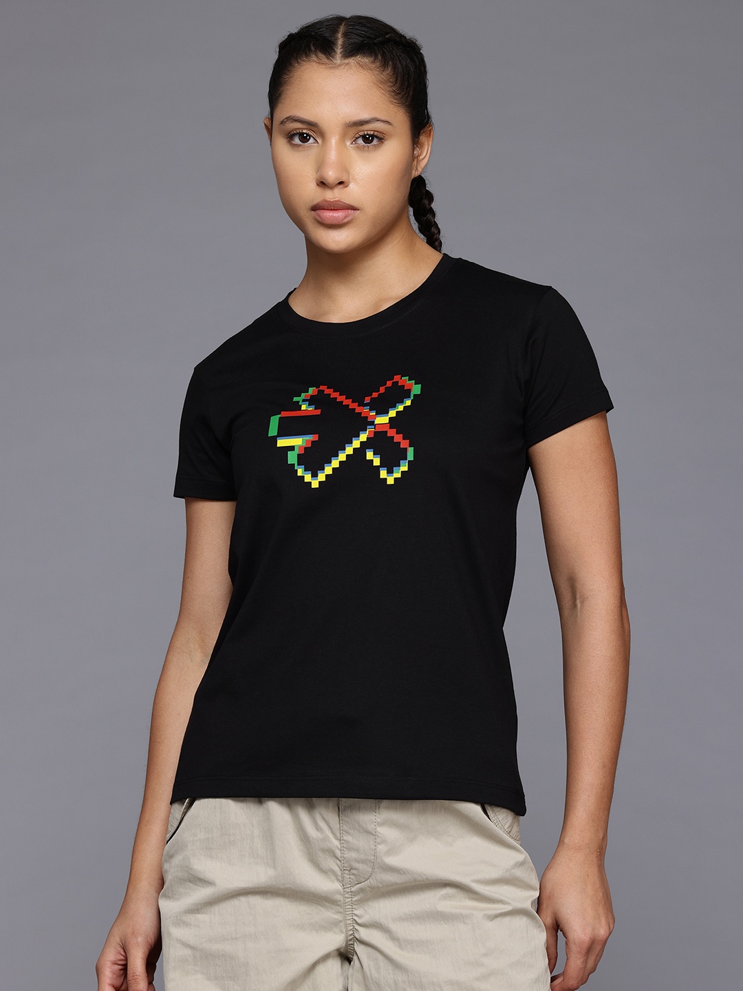 

HRX by Hrithik Roshan Brand Logo Printed T-shirt, Black