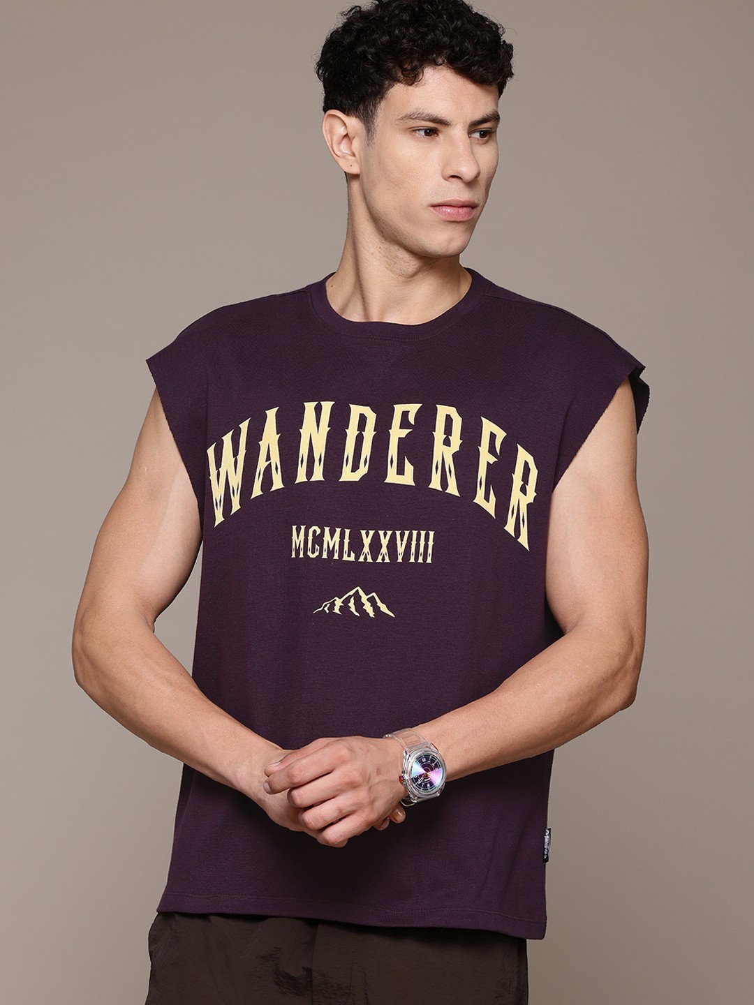 

The Roadster Lifestyle Co. Printed Relaxed Fit Pure Cotton T-shirt, Purple