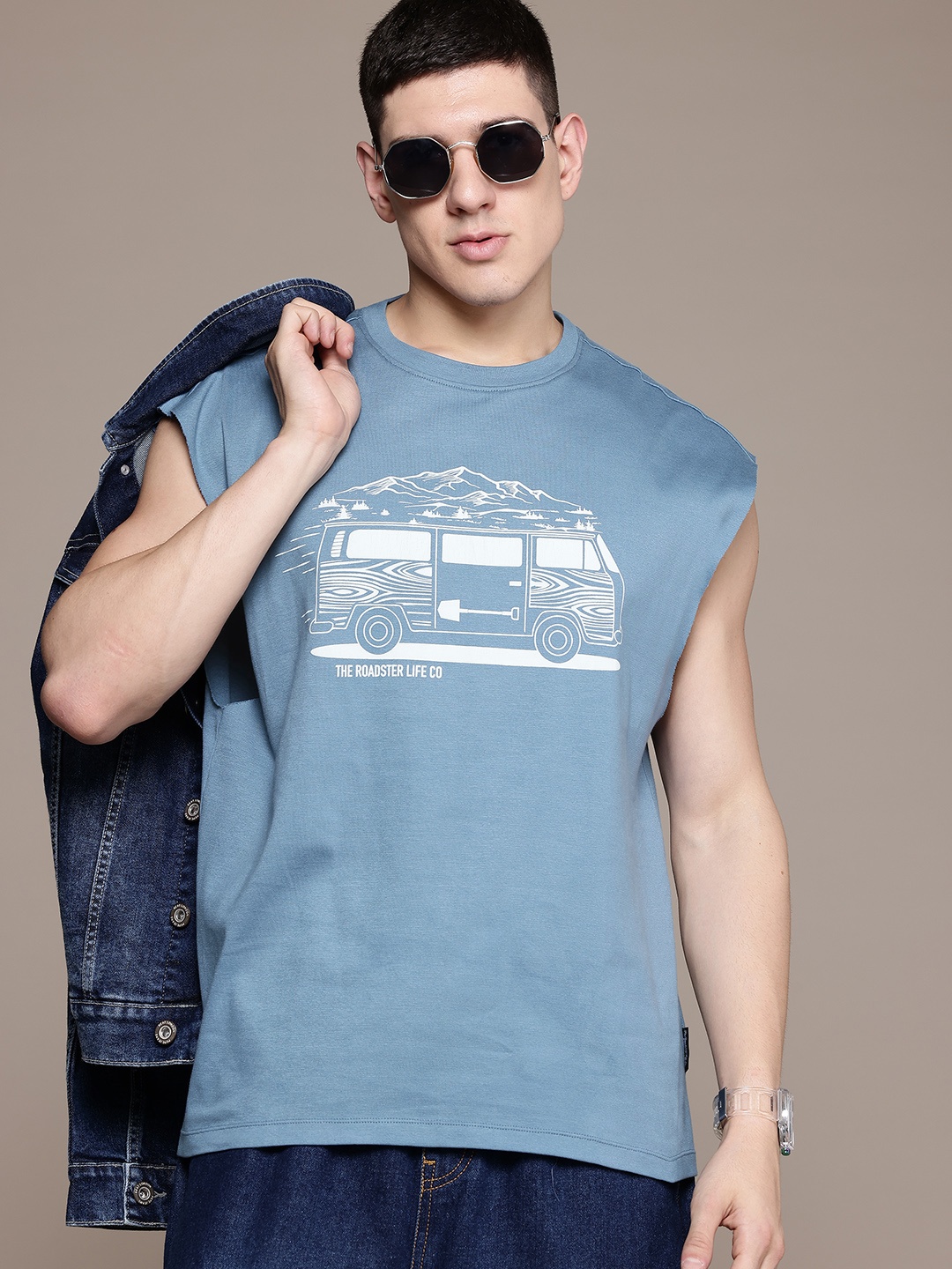 

The Roadster Lifestyle Co. Printed Relaxed Fit Pure Cotton T-shirt, Blue