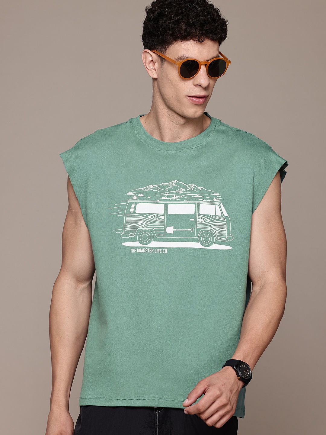 

The Roadster Lifestyle Co. Printed Pure Cotton Relaxed T-shirt, Green