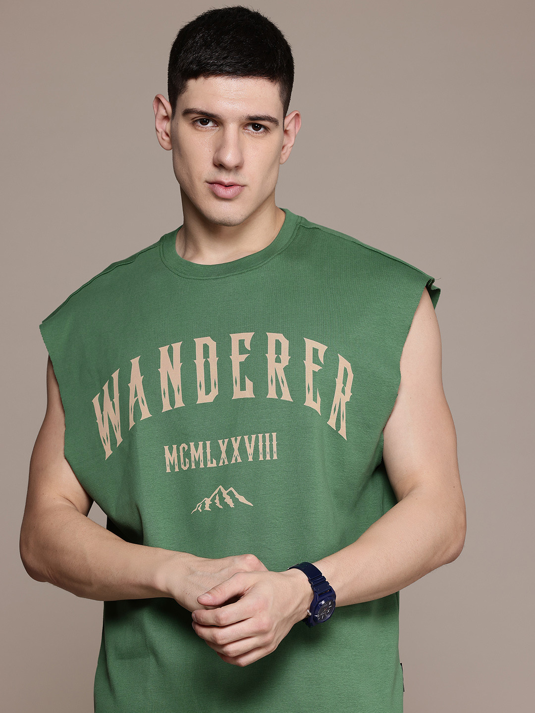 

The Roadster Lifestyle Co. Printed Relaxed Fit Pure Cotton T-shirt, Green