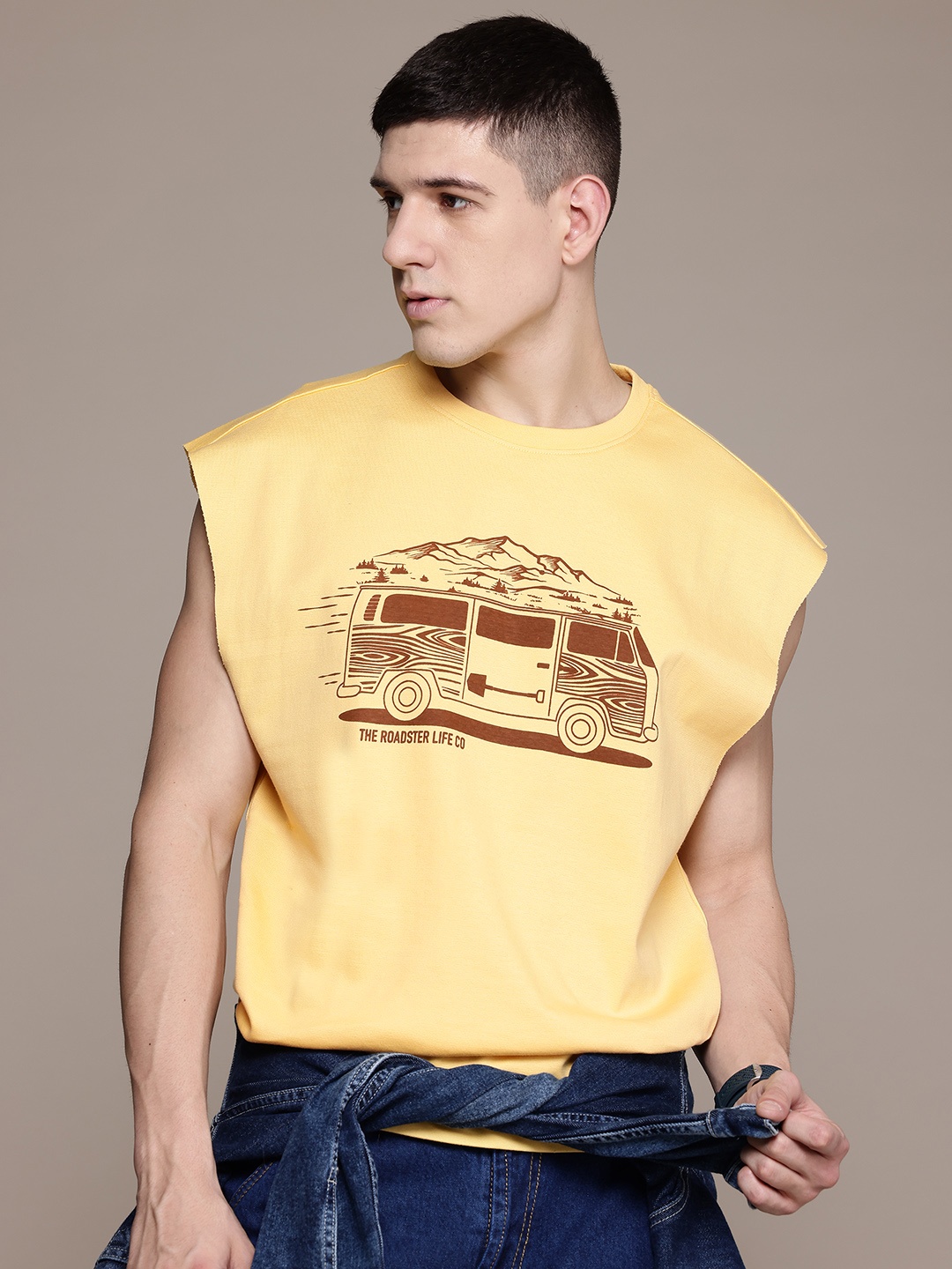 

The Roadster Lifestyle Co. Printed Relaxed Fit Pure Cotton T-shirt, Yellow