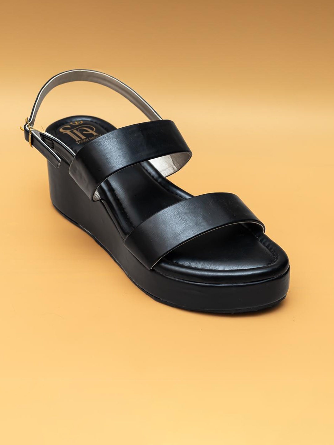 

Fancy Nancy Women Twin Strap Open Toe Flats with Buckles, Black