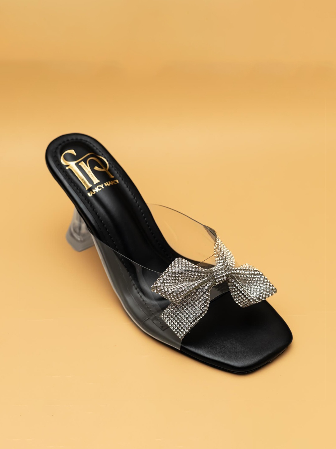 

Fancy Nancy Women Open Toe Shimmer Bow Heels, Black