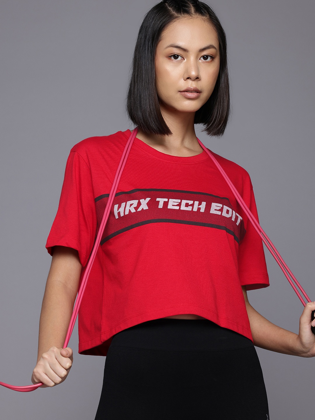 

HRX by Hrithik Roshan Rapid-Dry Typography Training Relaxed Fit T-shirt, Red