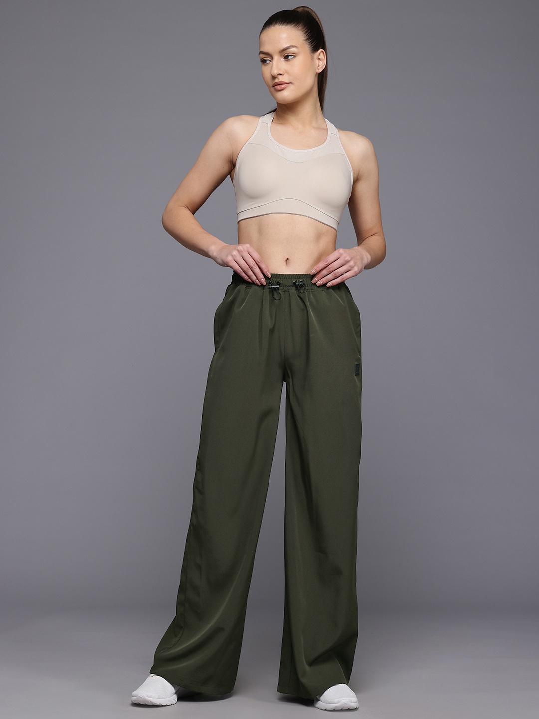

HRX by Hrithik Roshan Women Mid-Rise Regular Fit Lifestyle Flared Track Pants, Olive
