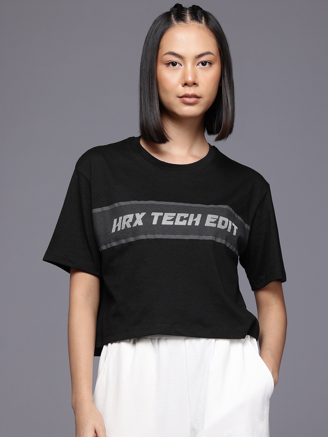 

HRX by Hrithik Roshan Typography Printed Drop-Shoulder Sleeves T-Shirt, Black