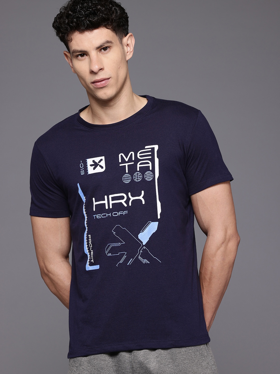 

HRX by Hrithik Roshan Brand Logo Printed Lifestyle T-shirt, Navy blue