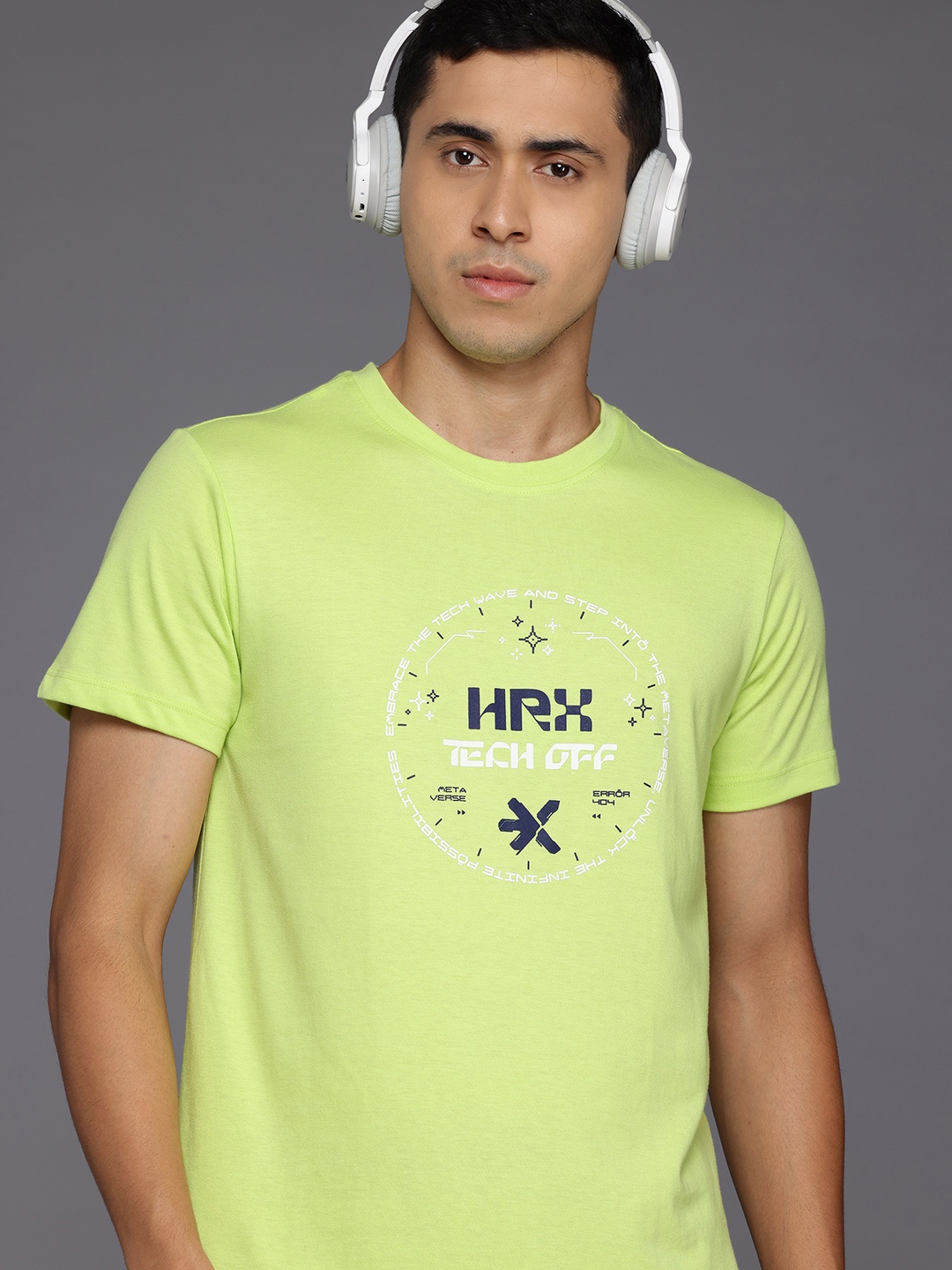 

HRX by Hrithik Roshan Typography Printed Short Sleeves T-shirt, Fluorescent green