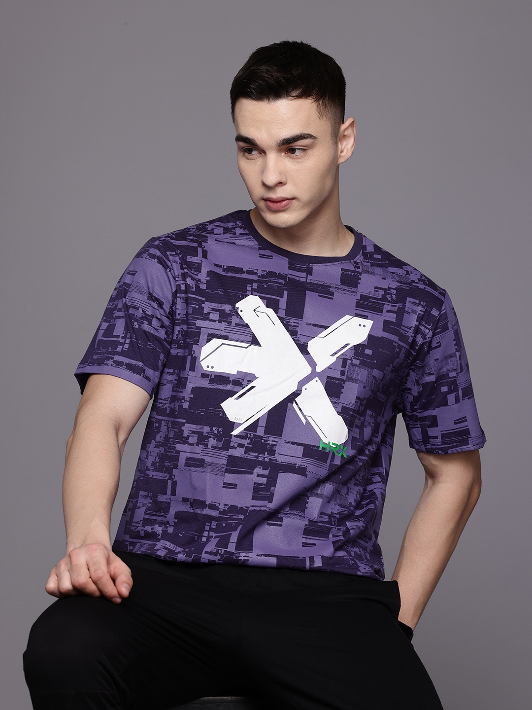 

HRX by Hrithik Roshan Abstract Print Regular Fit Lifestyle T-shirt, Purple