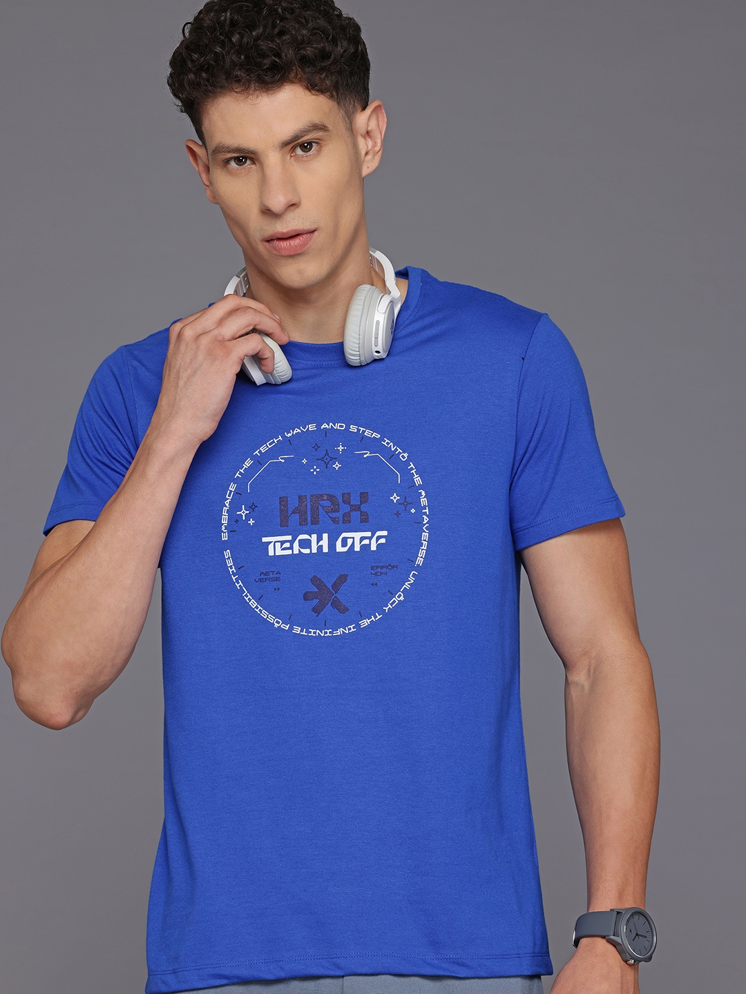 

HRX by Hrithik Roshan Brand Logo Print T-shirt, Blue