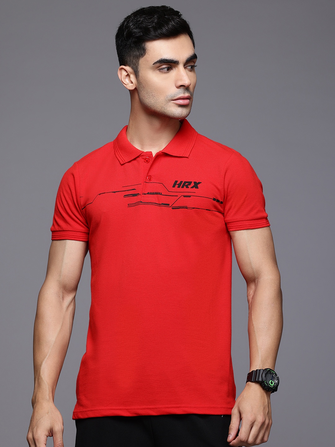 

HRX by Hrithik Roshan Brand Logo Printed Polo Collar Lifestyle T-shirt, Red