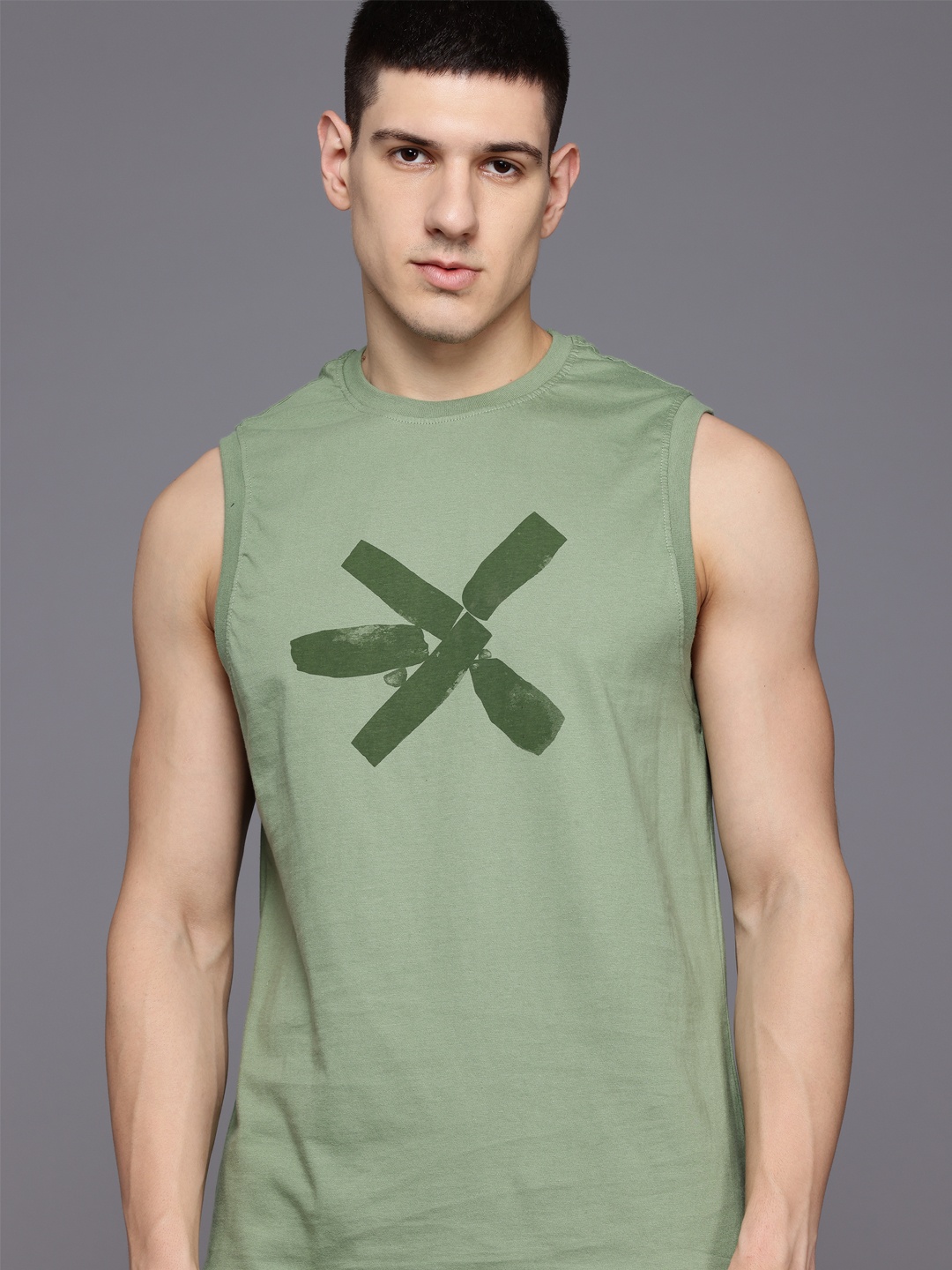 

HRX by Hrithik Roshan Men Brand Logo Printed Pure Cotton T-shirt, Green