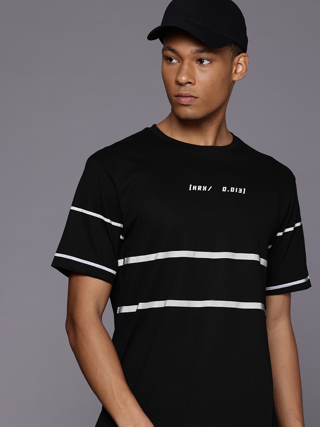 

HRX by Hrithik Roshan Tech Off Striped Relaxed Fit Lifestyle T-shirt, Black