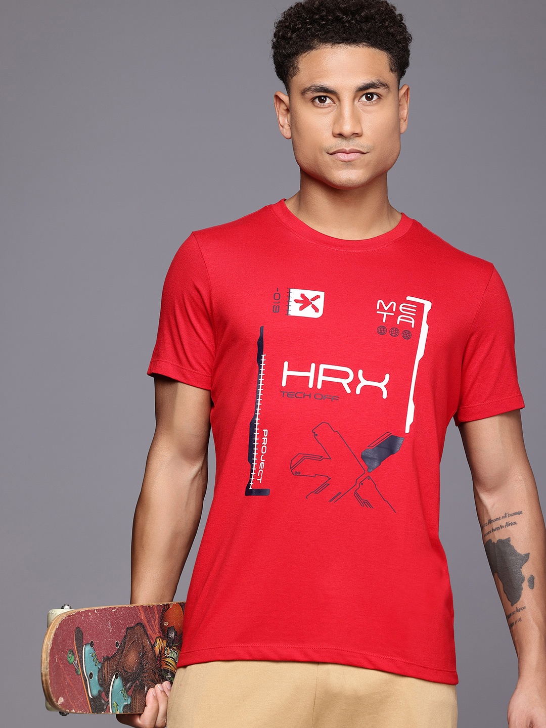 

HRX by Hrithik Roshan Brand Logo Printed T-shirt, Red