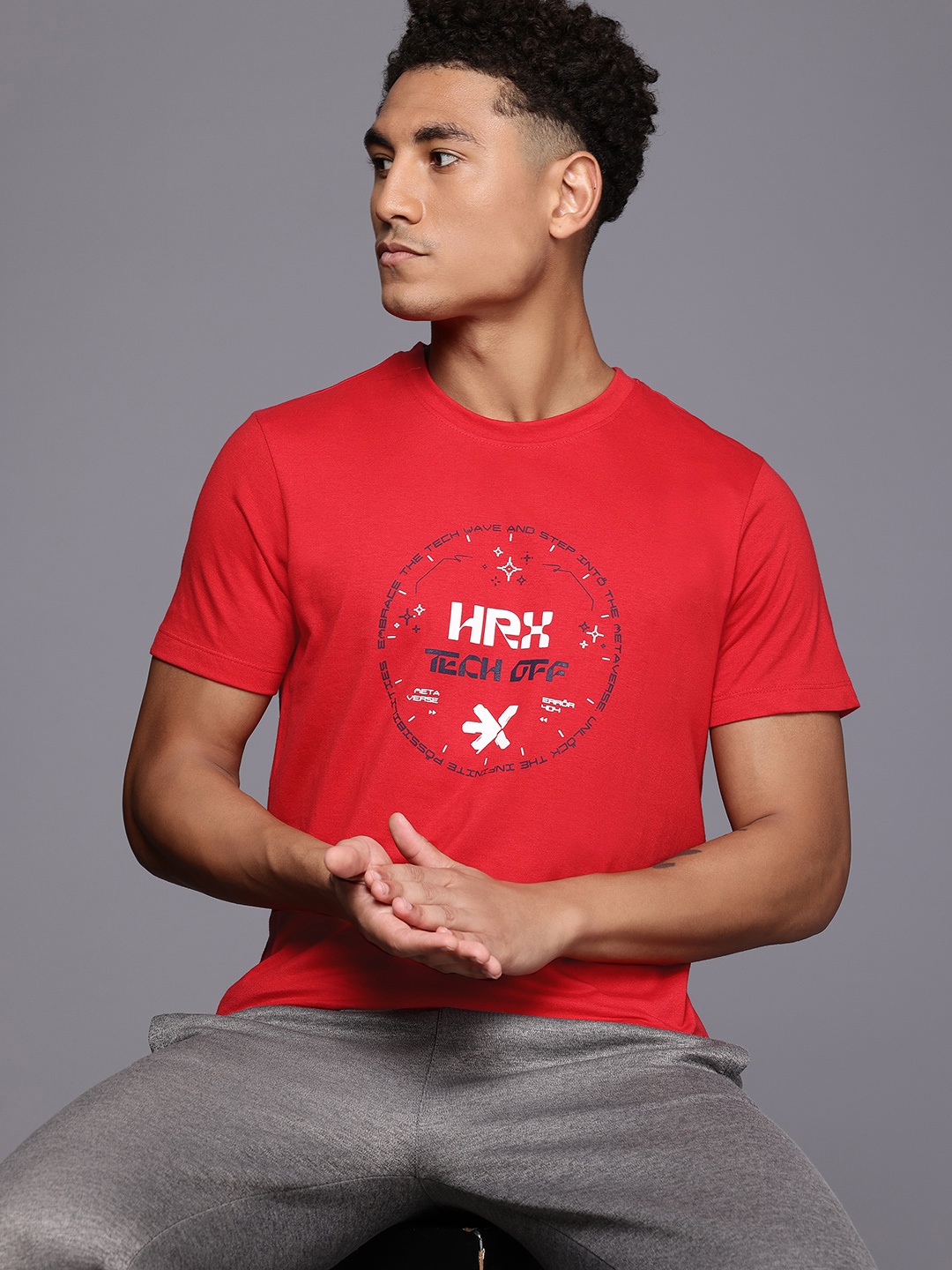 

HRX by Hrithik Roshan Brand Logo Printed T-shirt, Red