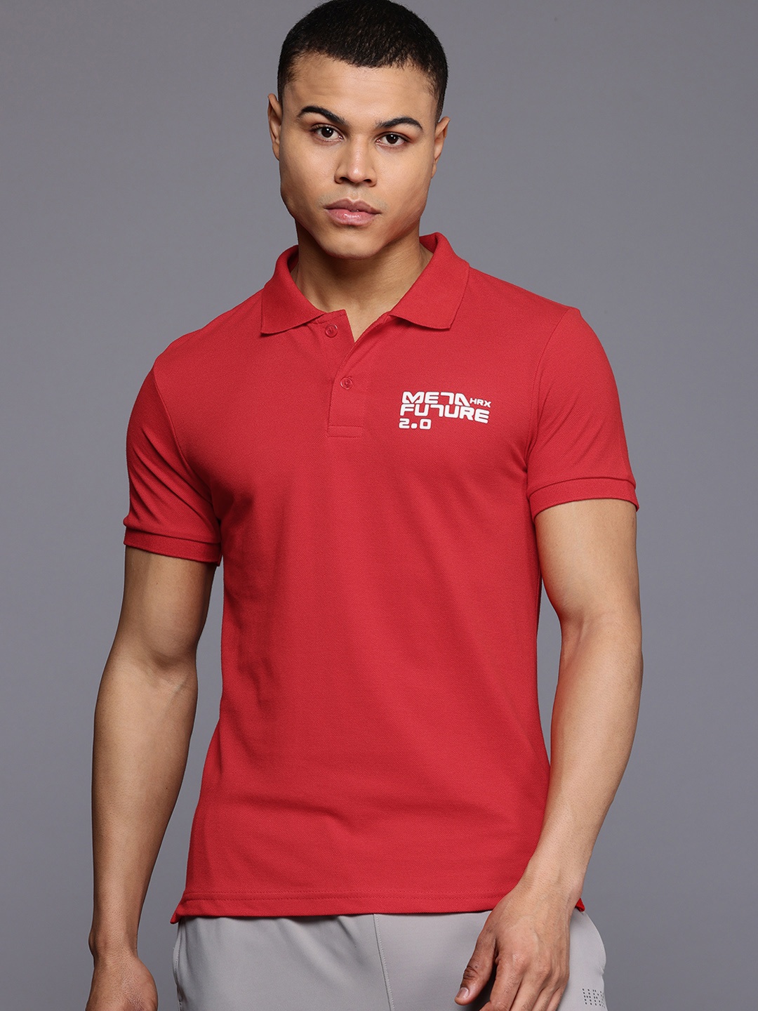 

HRX by Hrithik Roshan Typography Print Polo Collar T-shirt, Red