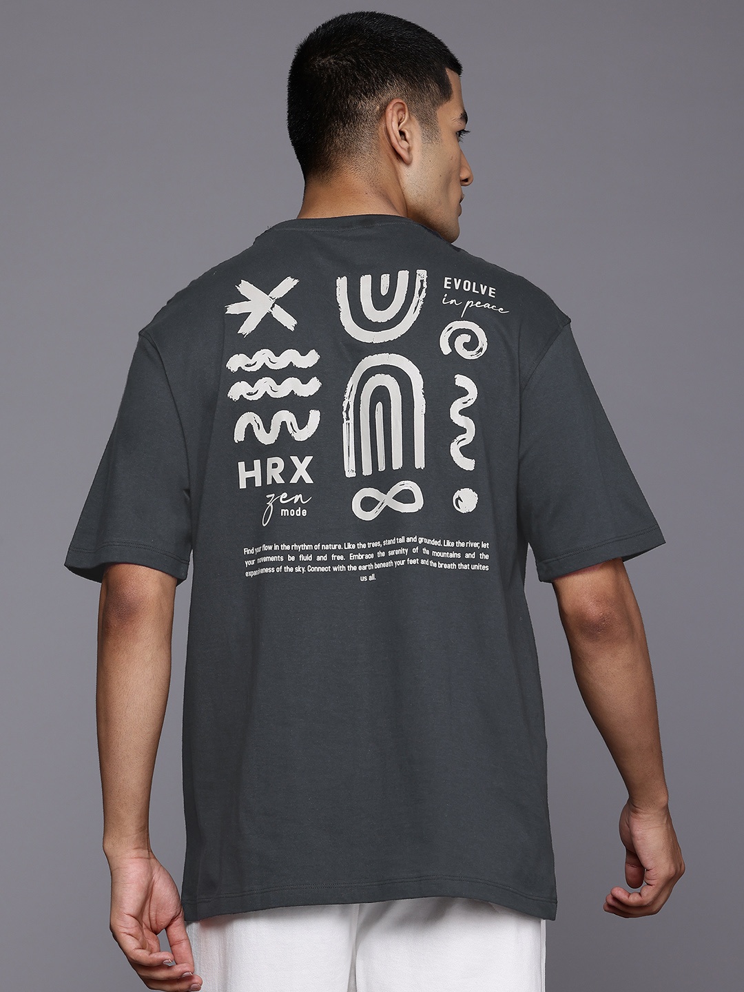

HRX by Hrithik Roshan Printed Drop-Shoulder Sleeves Yoga T-shirt, Charcoal