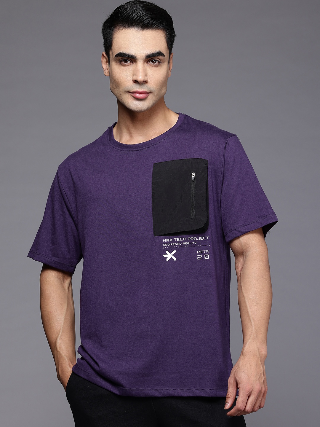 

HRX by Hrithik Roshan Pocket Detailing Casual T-shirt, Purple