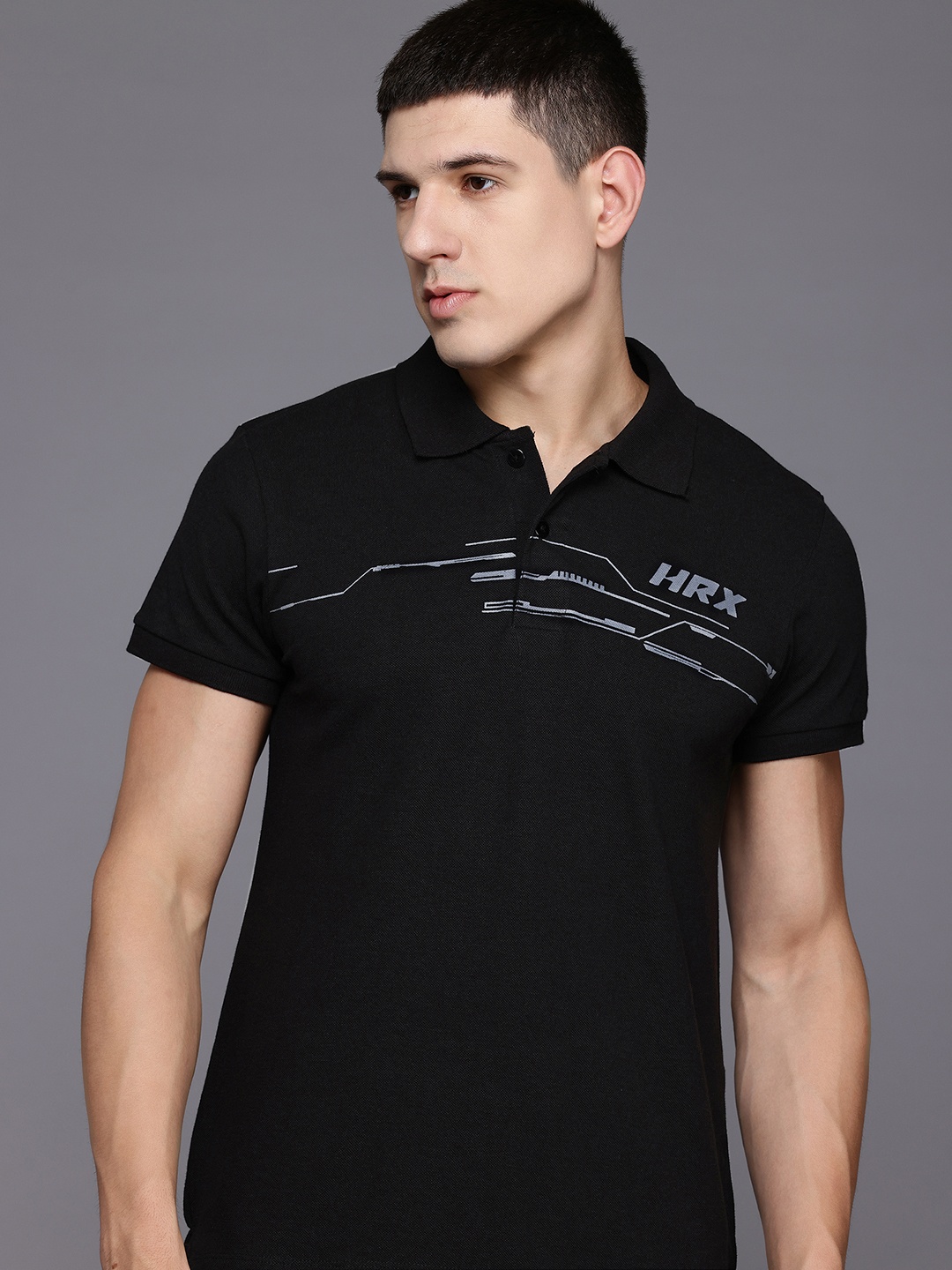 

HRX by Hrithik Roshan Printed Polo Collar T-shirt, Black