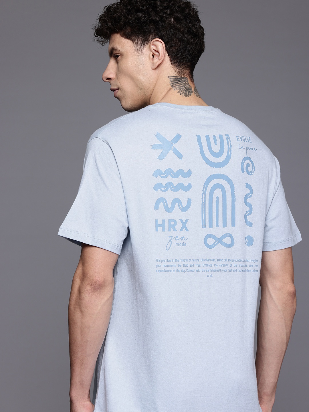 

HRX by Hrithik Roshan Printed Pure Cotton Yoga T-shirt, Blue