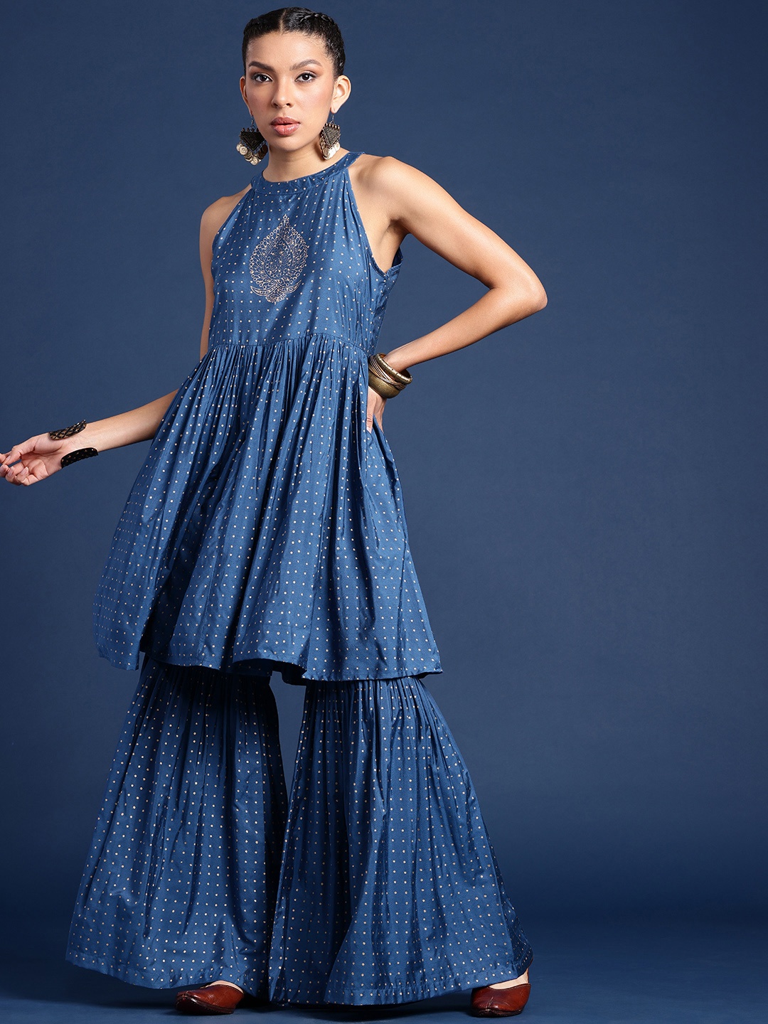 

Taavi Printed Regular Taavi Festive Kurta with Sharara, Blue