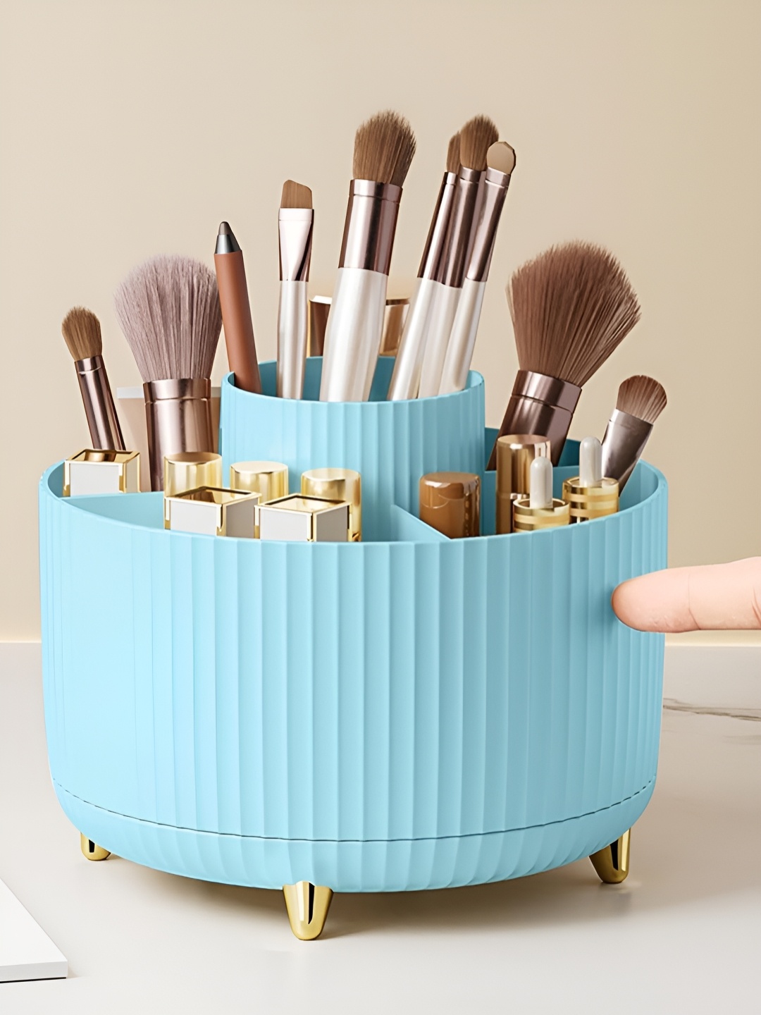 

HOUSE OF QUIRK Blue Striped Regular Makeup Organisers