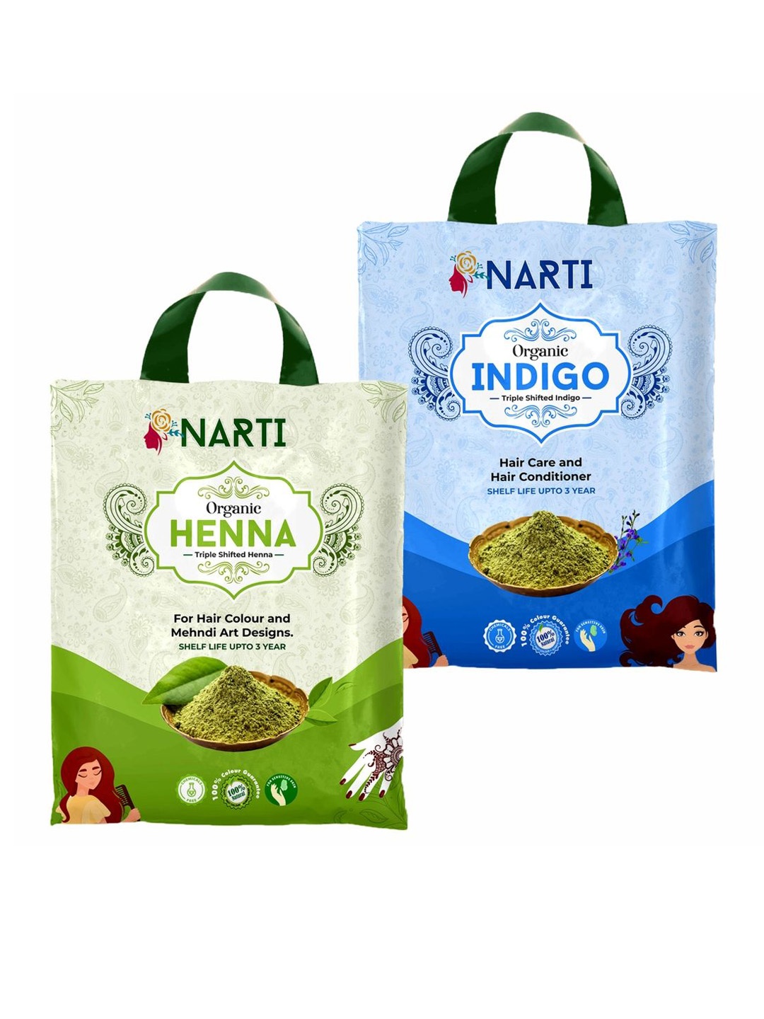 

NARTI Organic Indigo Powder With Henna Powder - 500g Each, Black